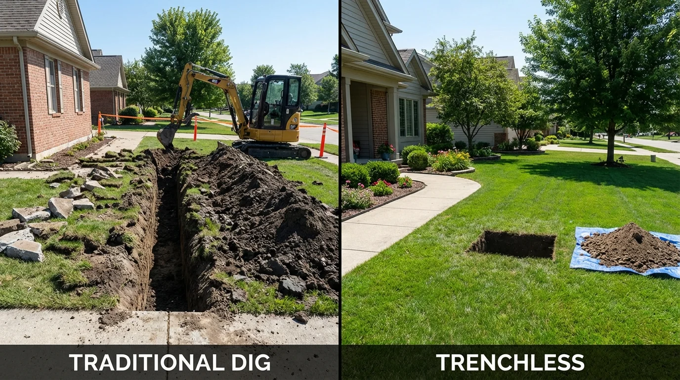 Trenchless sewer repair with minimal yard damage versus traditional excavation in Mammoth, AZ